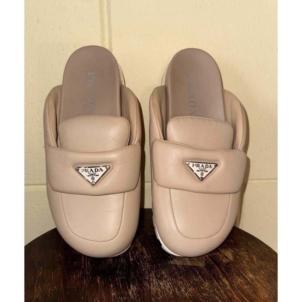 Prada Soft Padded Nappa Leather Mules in Desert Beige 39 Puffy Designer Shoes